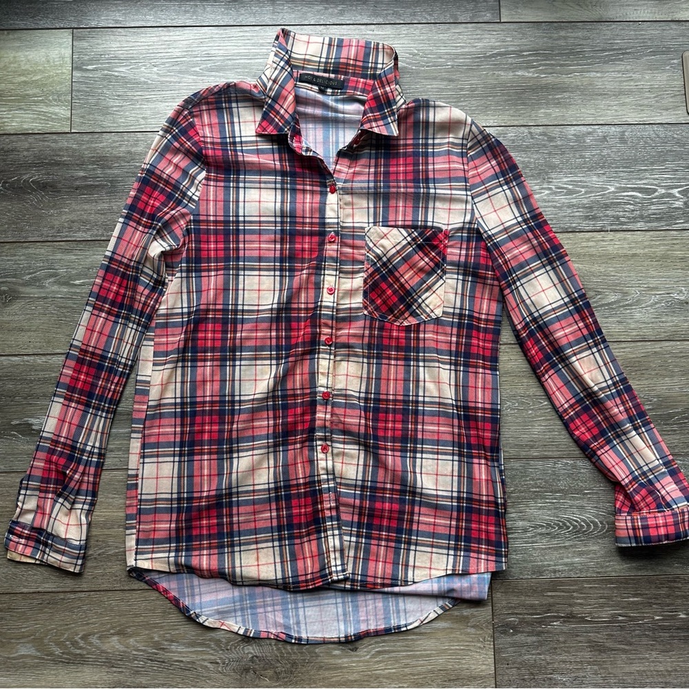 Hot & Delicious‎ Womens Sheer Button-Up Plaid Size Medium